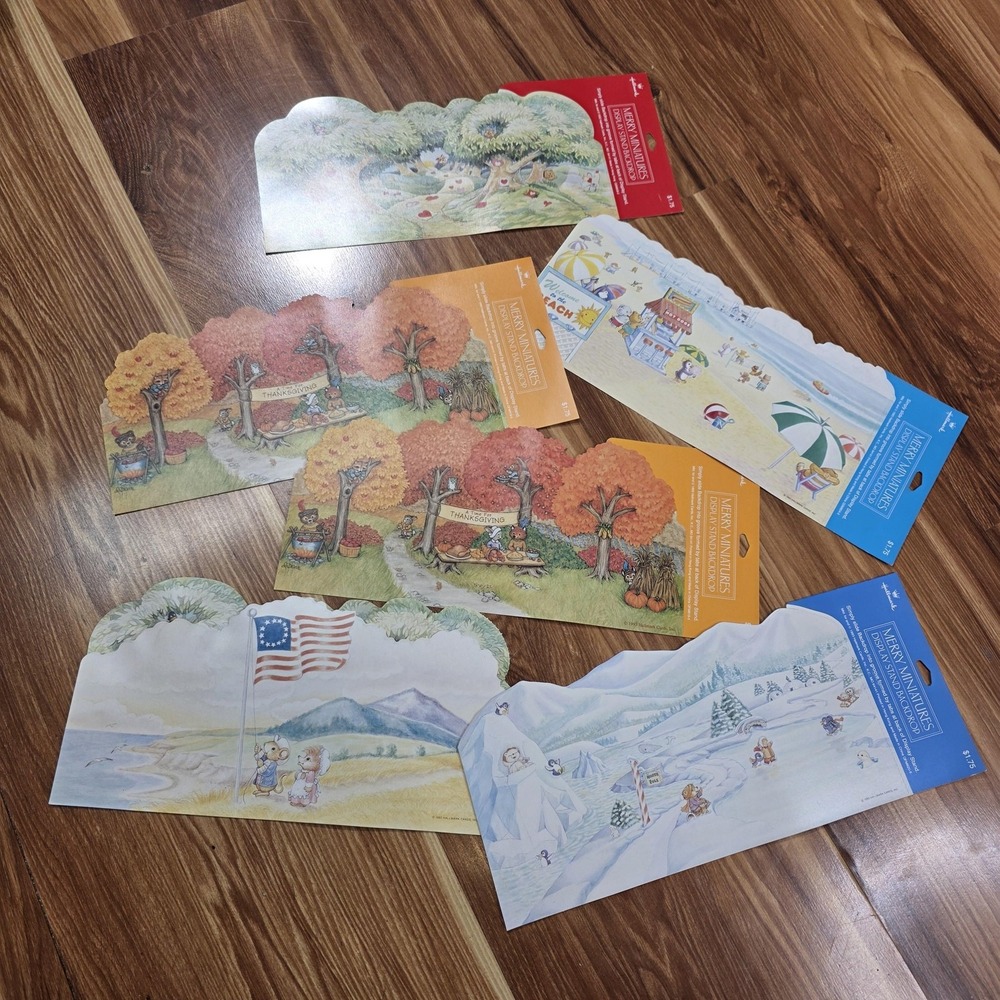 Vintage Hallmark Merry Miniatures Display Backdrops Lot Seasonal Multi Color